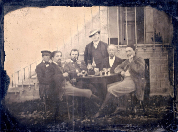 VAN_GOGH,1887_(third_from_left)_with_GAUGUIN,_Emile_BERNARD,_Félix_Jobbé-Duval_and_André_Antoine
